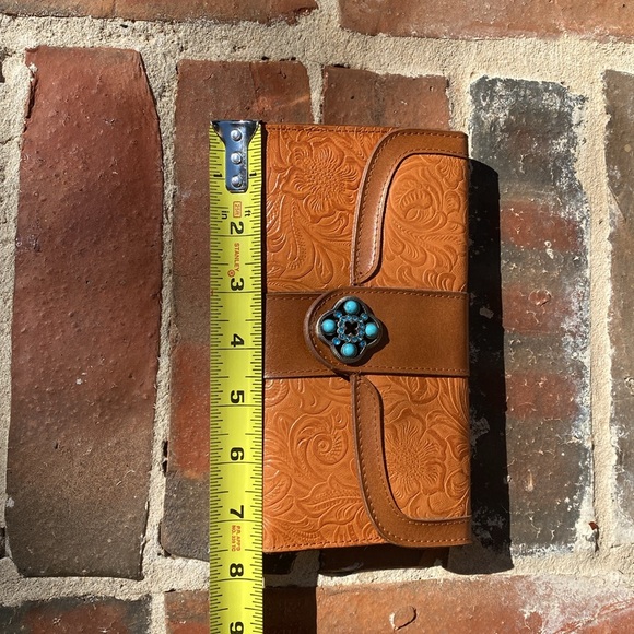 M.C. Floral Tooled Leather Wallet with Turquoise rhinestones & beads - Picture 16 of 16